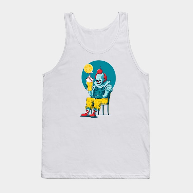 Twisted Refreshment: Evil Clown Unwinds Tank Top by zoocostudio